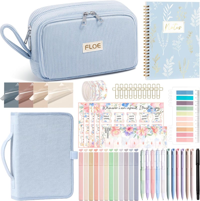 FLOE Bible Study Supplies Journaling Kit for Women with Bible Cover Case, Valentines Day Christian Gifts for Women, Bible Study Tools Accessories Set w/Highlighter Pen, Pencil Case Notebook Annotation Kit - Image 1